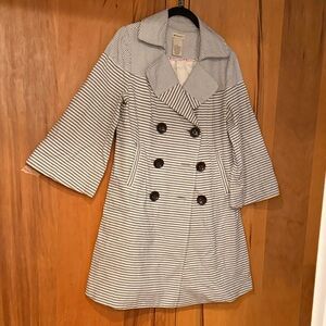 Anthropologie (eleveness) Blue and White Striped Trench Coat